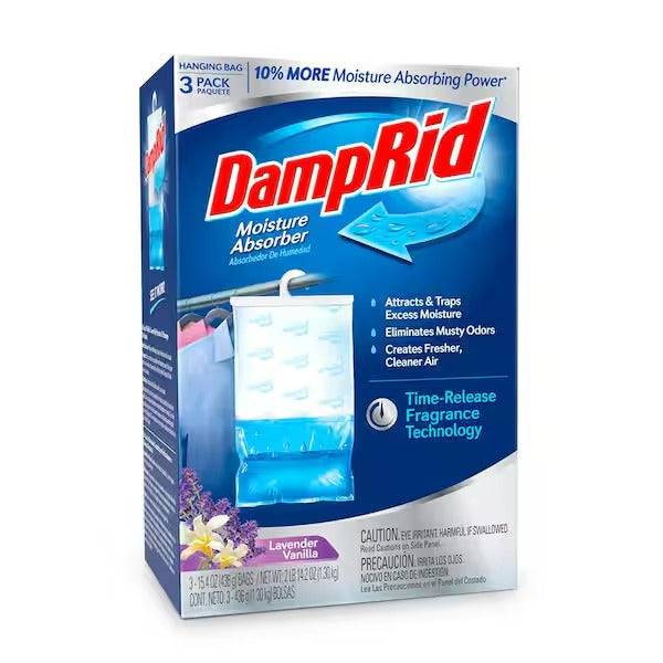 DampRid Lavender Vanilla Hanging Moisture Absorber Bags (12-Pack Case) – 15.4 oz. per Bag